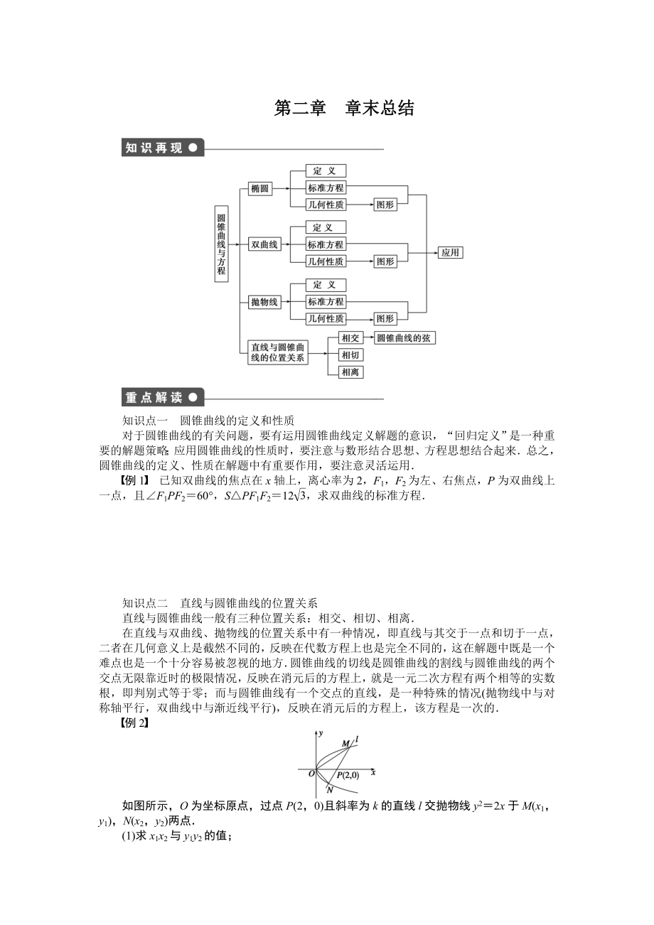 精修版人教a版数学【选修11】作业：第二章圆锥曲线与方程章末总结含答案_第1页