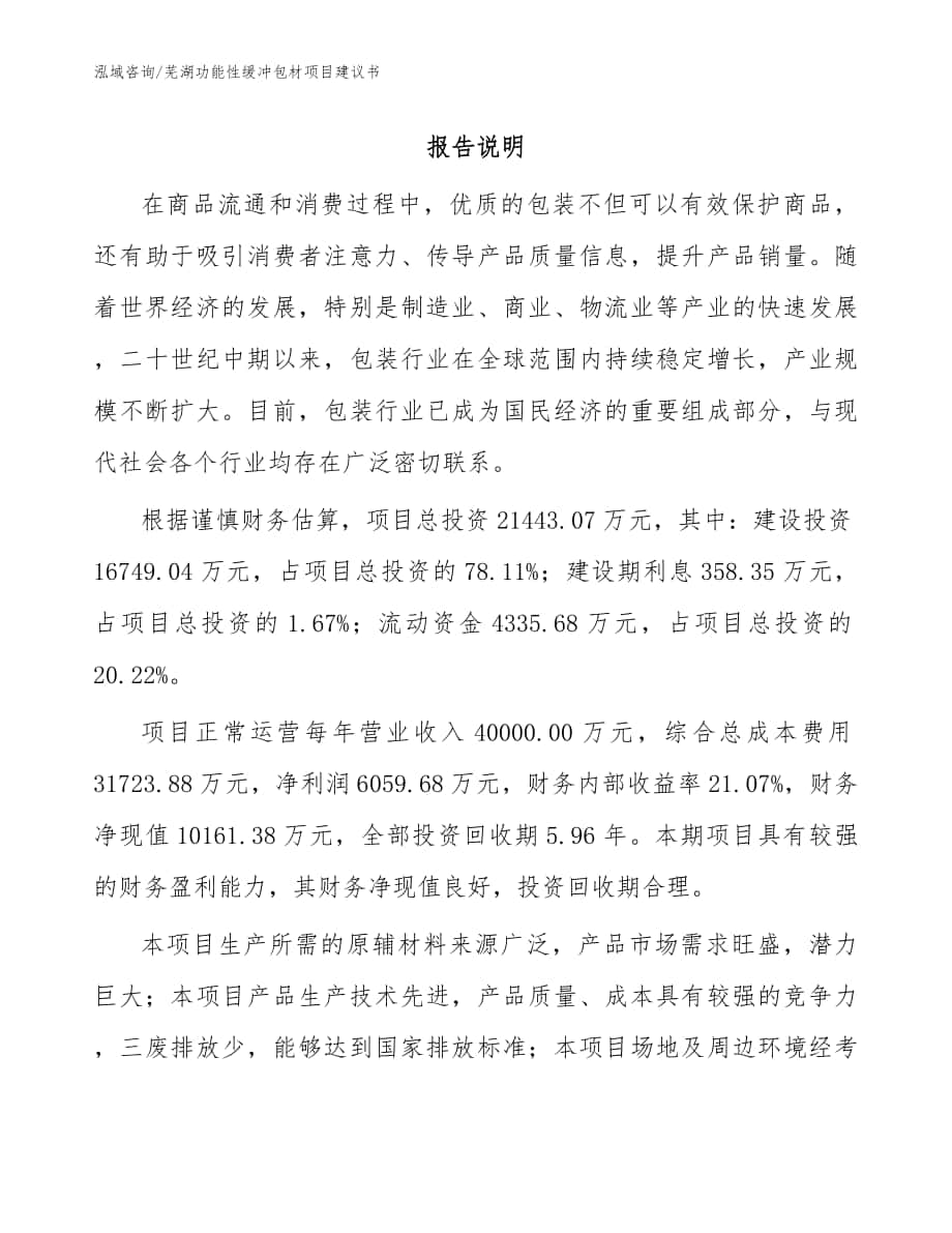 芜湖功能性缓冲包材项目建议书参考范文_第1页