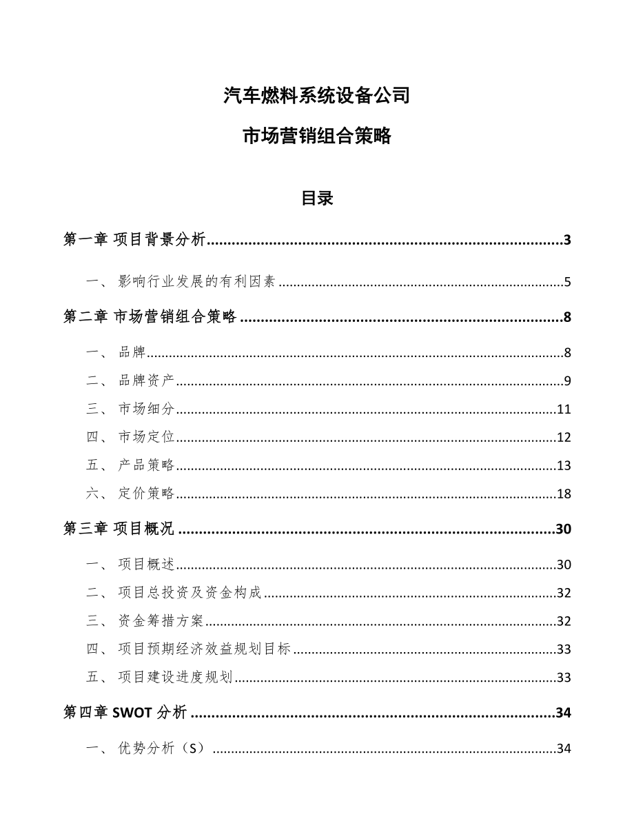 汽车燃料系统设备公司市场营销组合策略_第1页