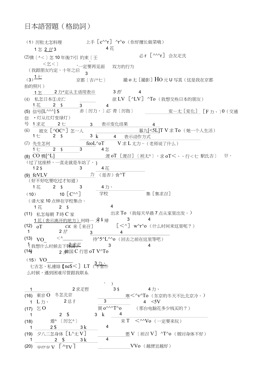 完整版日本语习题格助词问题一100道习题_第1页
