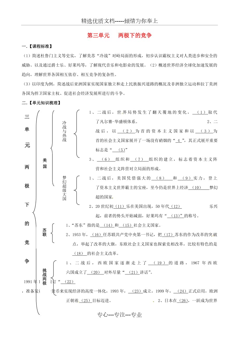 九年級歷史下冊-第三單元《兩極下的競爭》單元總結(jié)-北師大版_第1頁