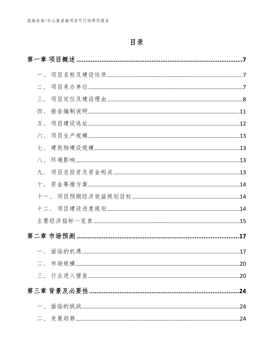 乐山集装箱项目可行性研究报告（模板范本）_第1页