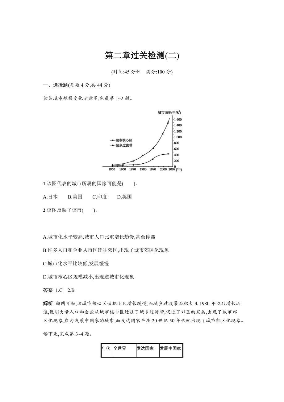 地理必修二湘教版同步練習(xí)學(xué)案：第二章 城市與環(huán)境過關(guān)檢測二 Word版含答案_第1頁