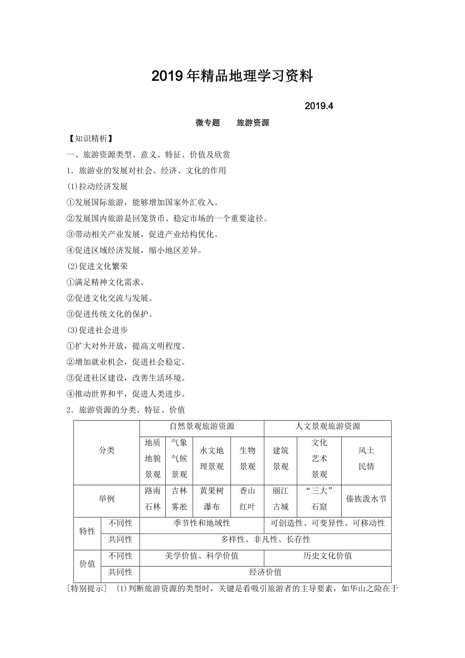 專(zhuān)題十四 選修 微專(zhuān)題14.1 旅游地理二輪地理微專(zhuān)題要素探究與設(shè)計(jì) Word版含解析_第1頁(yè)