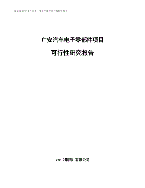 广安汽车电子零部件项目可行性研究报告（模板参考）