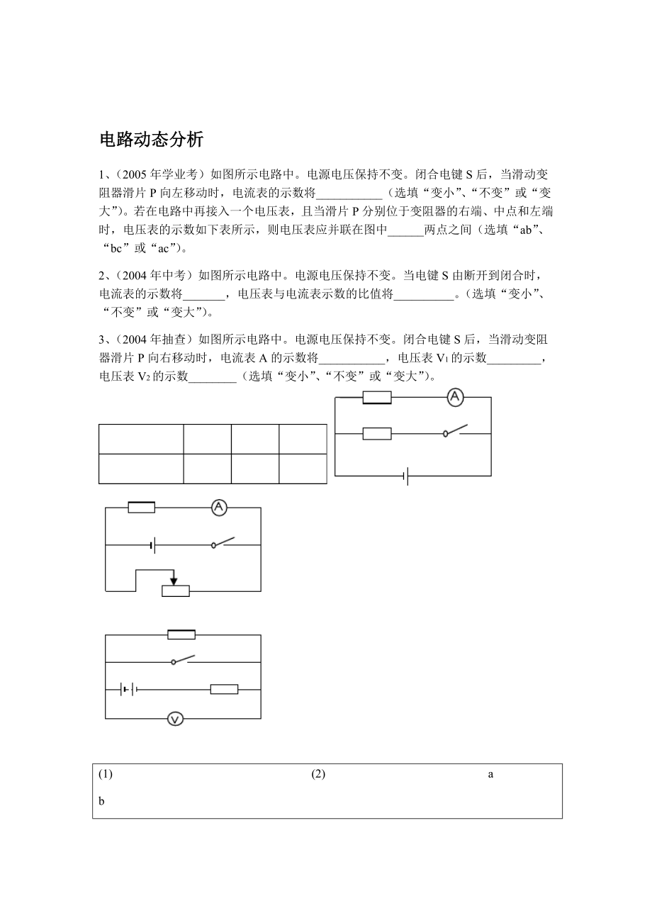 九年級(jí)電路動(dòng)態(tài)分析專題練習(xí)_第1頁(yè)