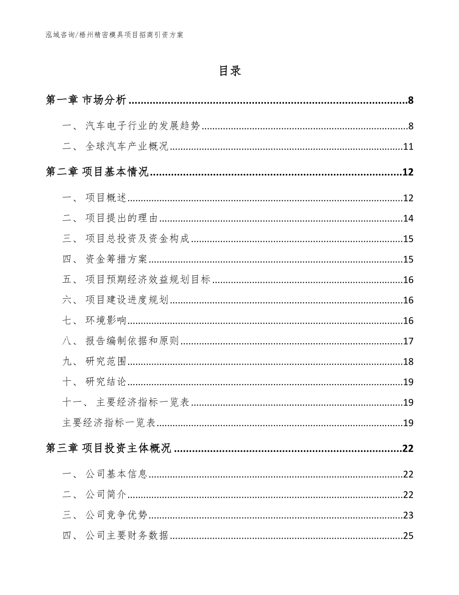 梧州精密模具项目招商引资方案（模板范文）_第1页