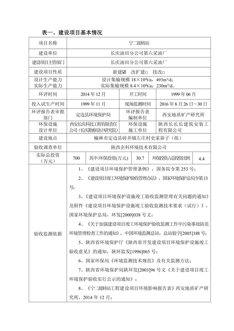 环保验收监测调查报告验收调查宁二接转站_第1页