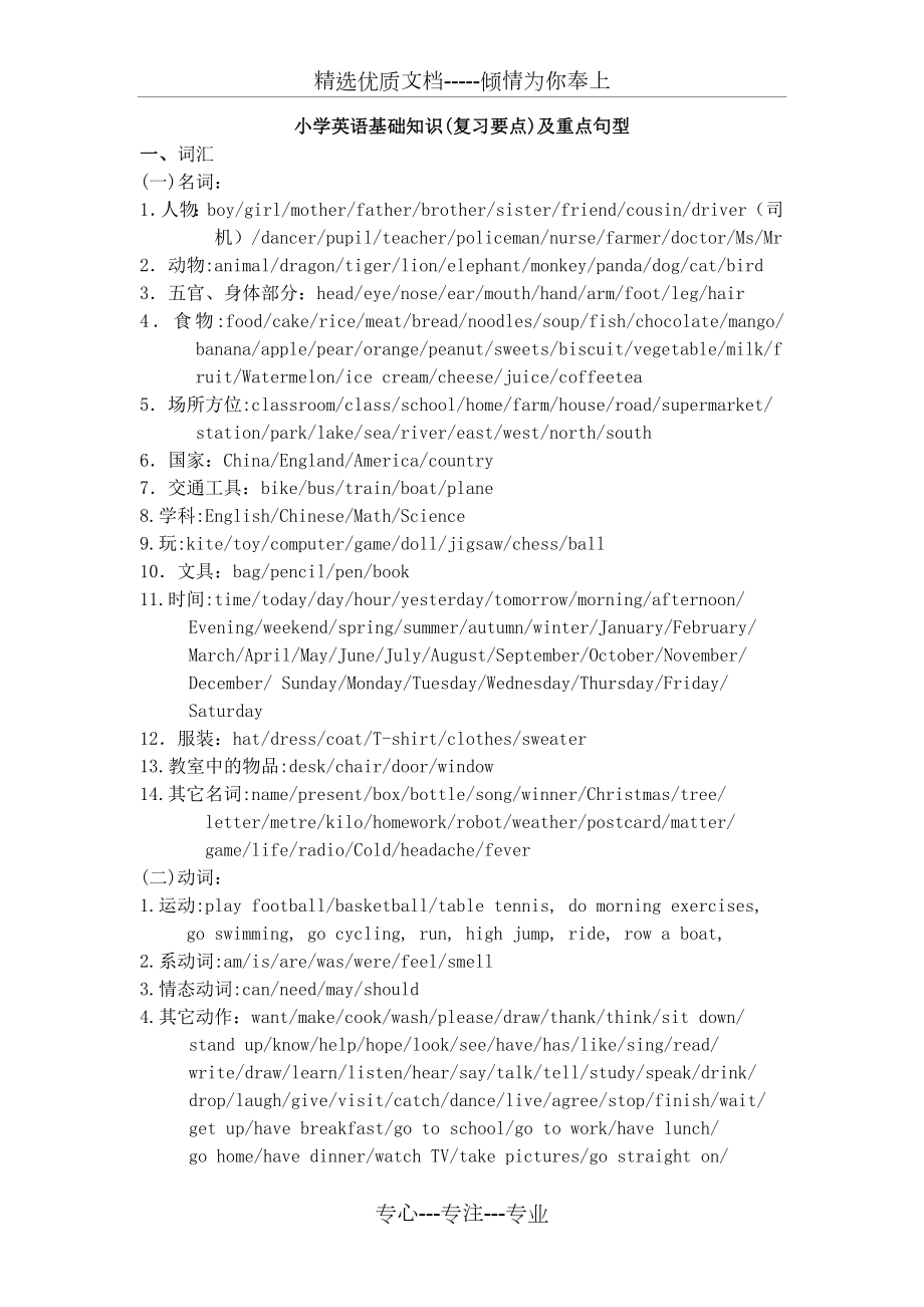 小学英语基础知识(复习要点)及重点句型_第1页