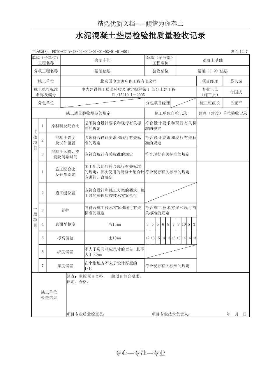 水泥混凝土垫层检验批质量验收记录_第1页