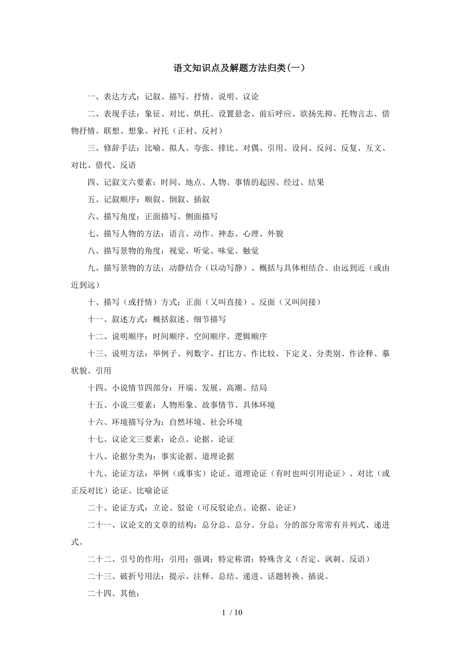 初中语文知识点及解题方法_第1页