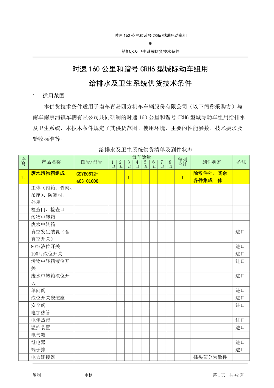 CRH6组160km用给排水及卫生系统供货技术条件_第1页