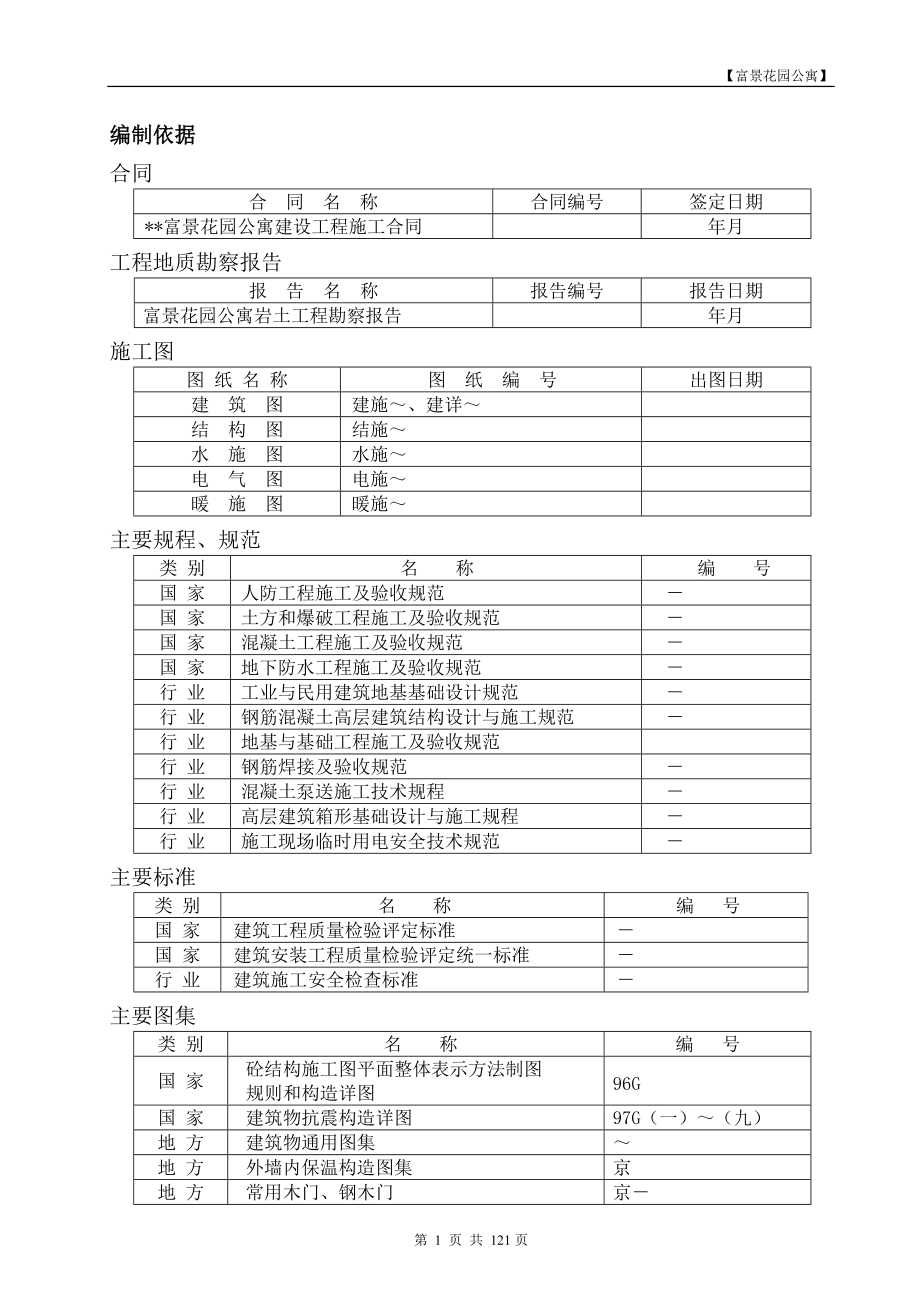 富景花园公寓建设工程施工组织设计方案(DOC121页)_第1页