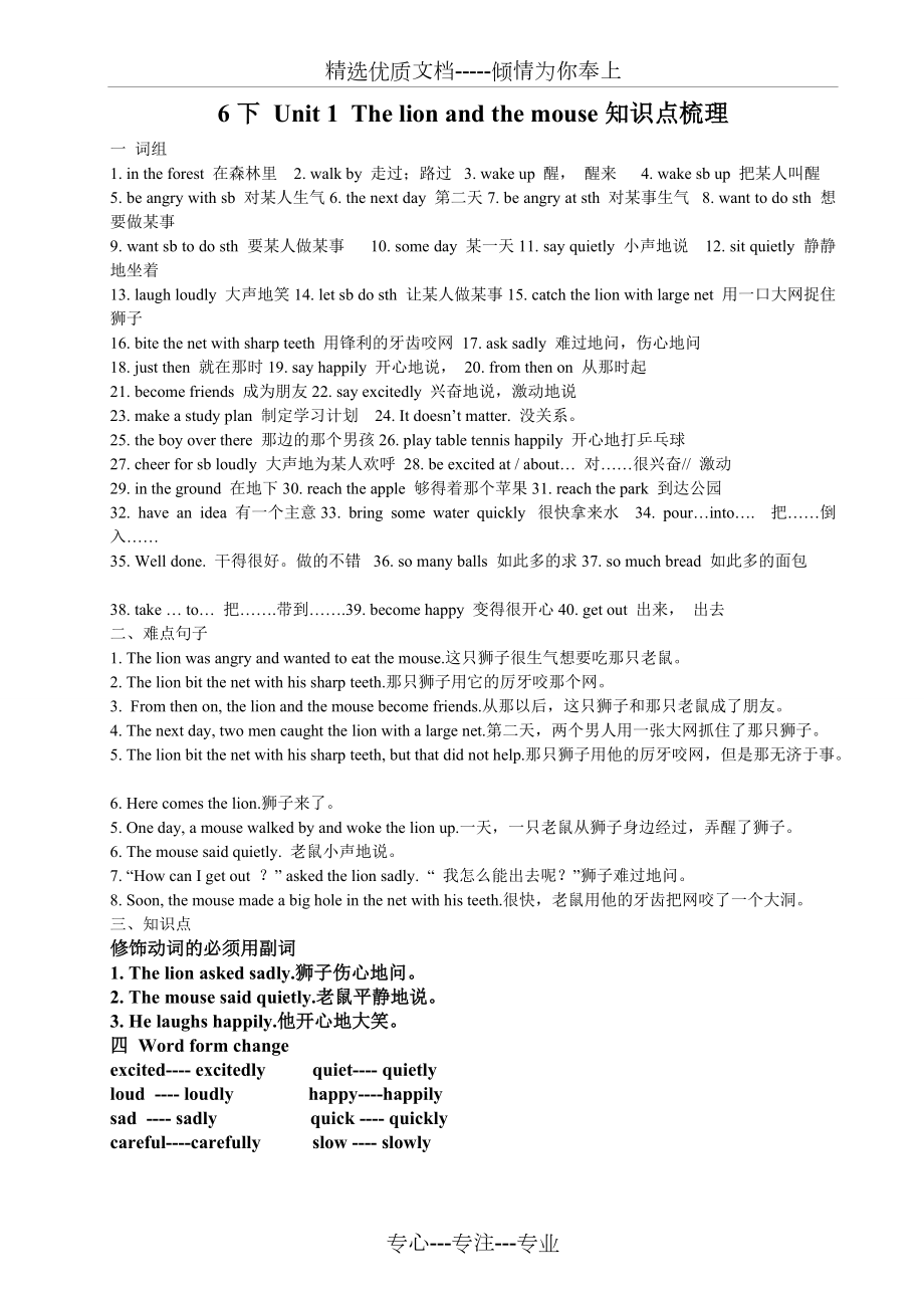 新译林英语6B-全册知识点梳理(重点词汇、句型、语法知识整理)_第1页