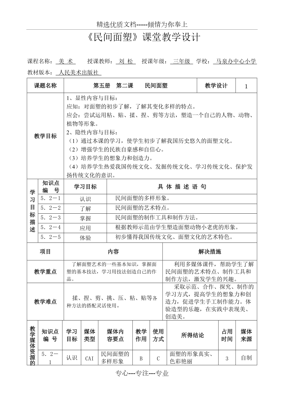 《民間面塑》課堂教學(xué)設(shè)計(jì)_第1頁