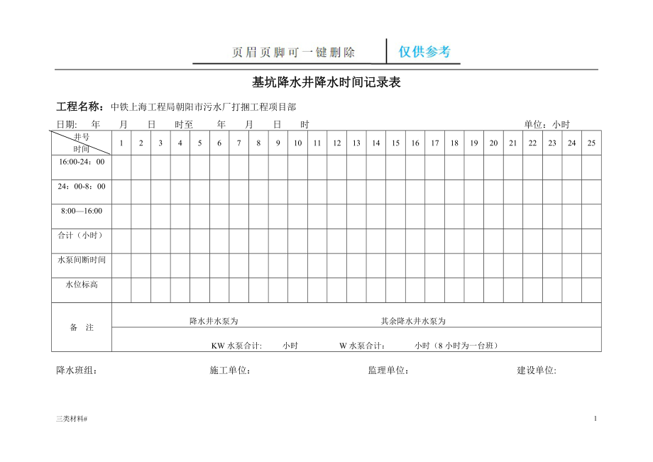 基坑降水井降水時間記錄表【材料特制】_第1頁