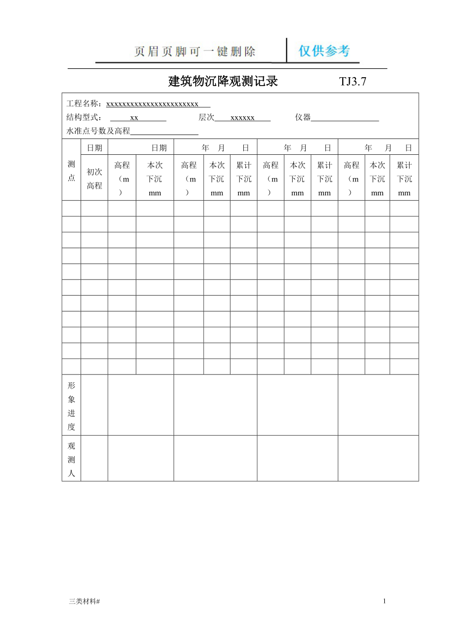 建筑物沉降观测记录【材料特制】_第1页