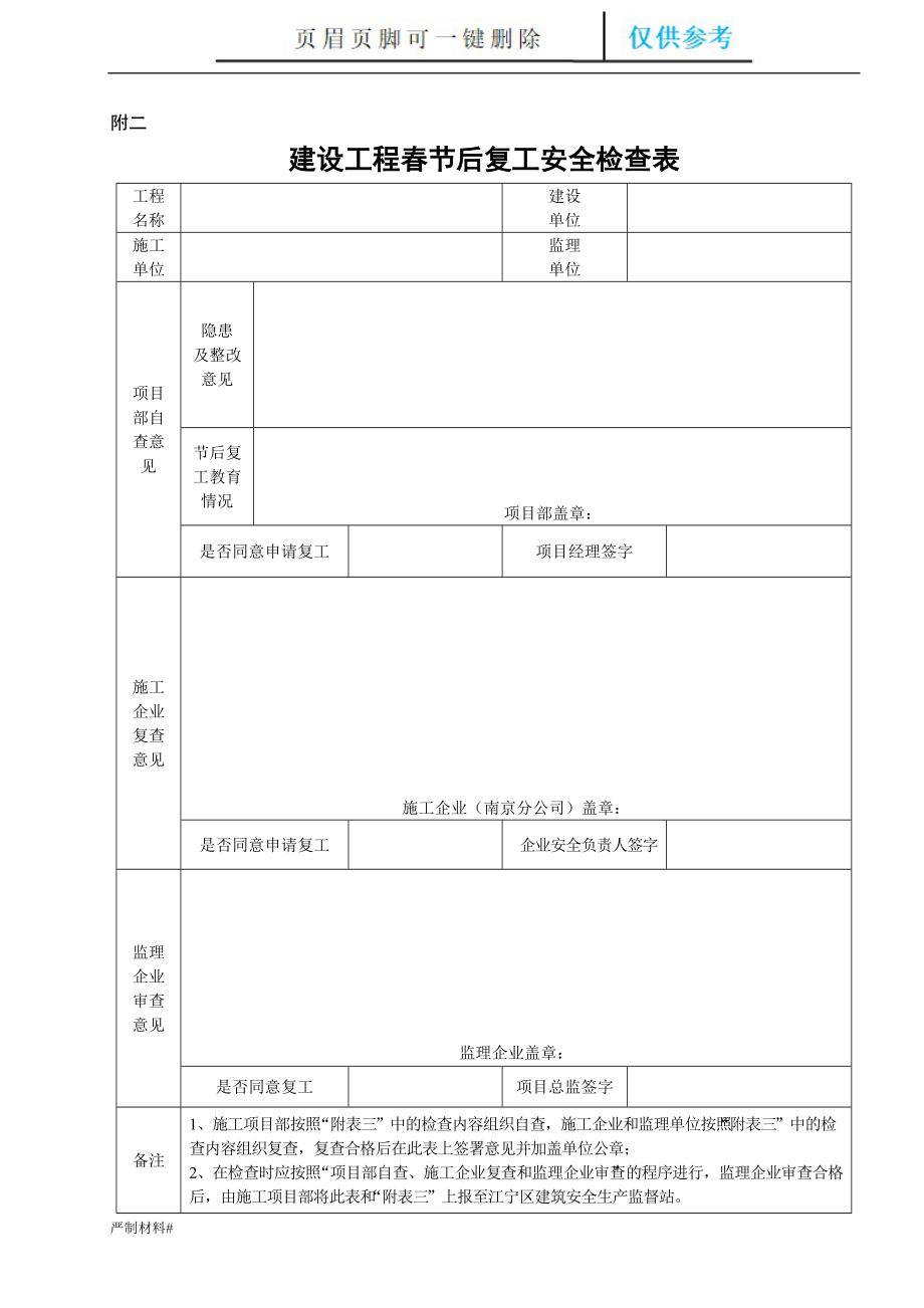 建設工程春節(jié)后復工安全檢查表24280【知識材料】_第1頁