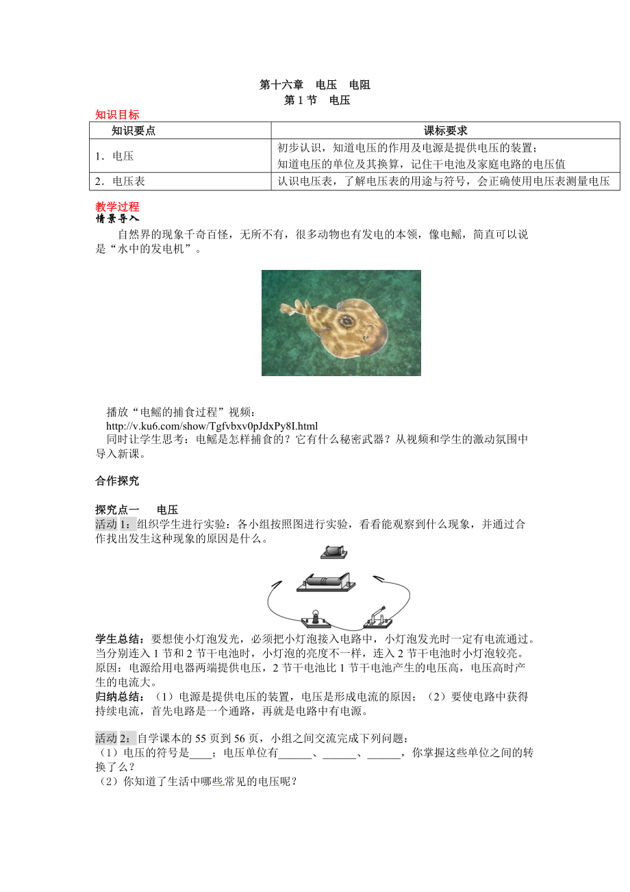 人教物理九年級上教案第1節(jié) 電壓_第1頁