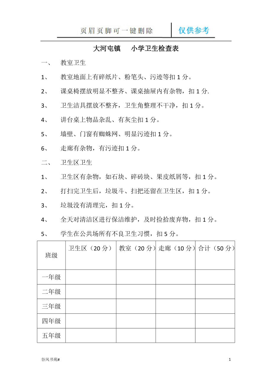 小學衛(wèi)生檢查表【參考內容】_第1頁