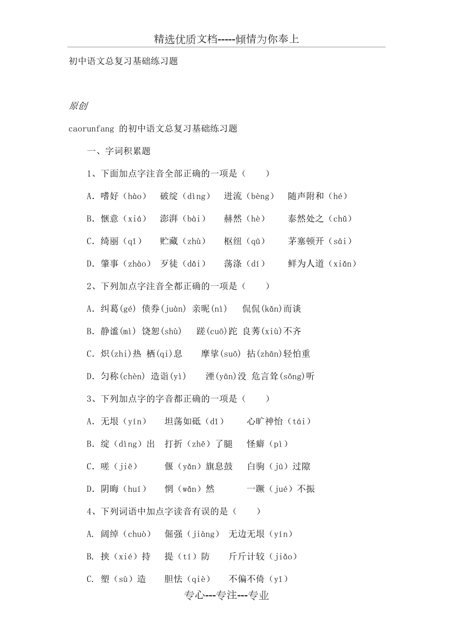 初中语文总复习基础练习题_第1页