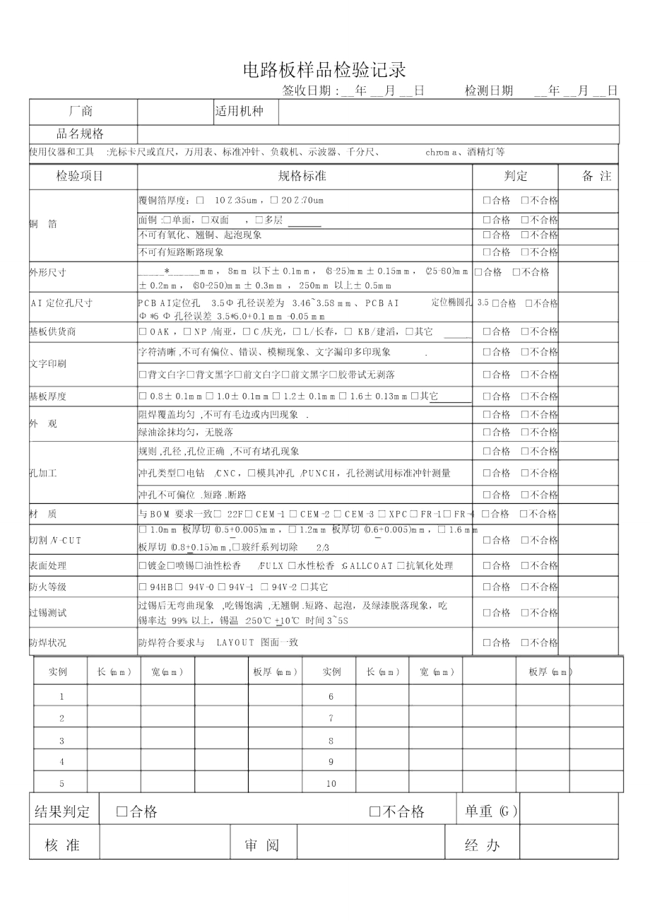 PCB板检验记录表_第1页