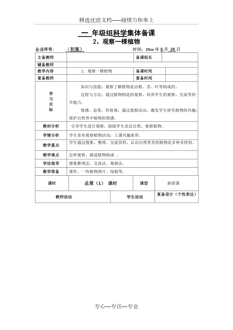 教科版一年级科学上册《我们知道的植物》教学设计_第1页