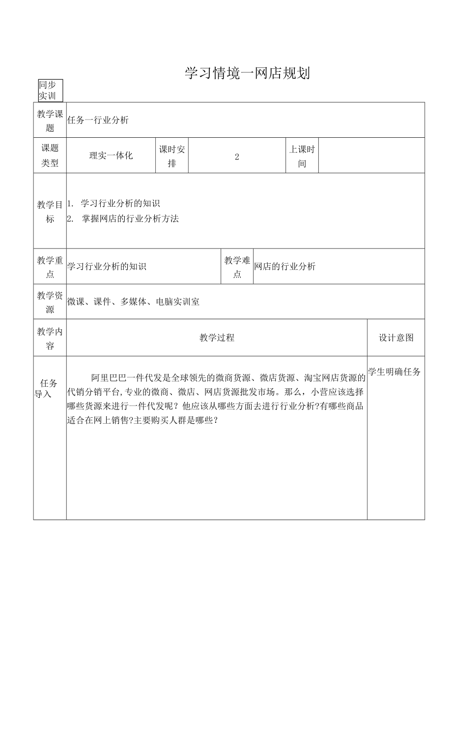 網(wǎng)店運營 電子教案 學(xué)習(xí)情境一教案.docx_第1頁