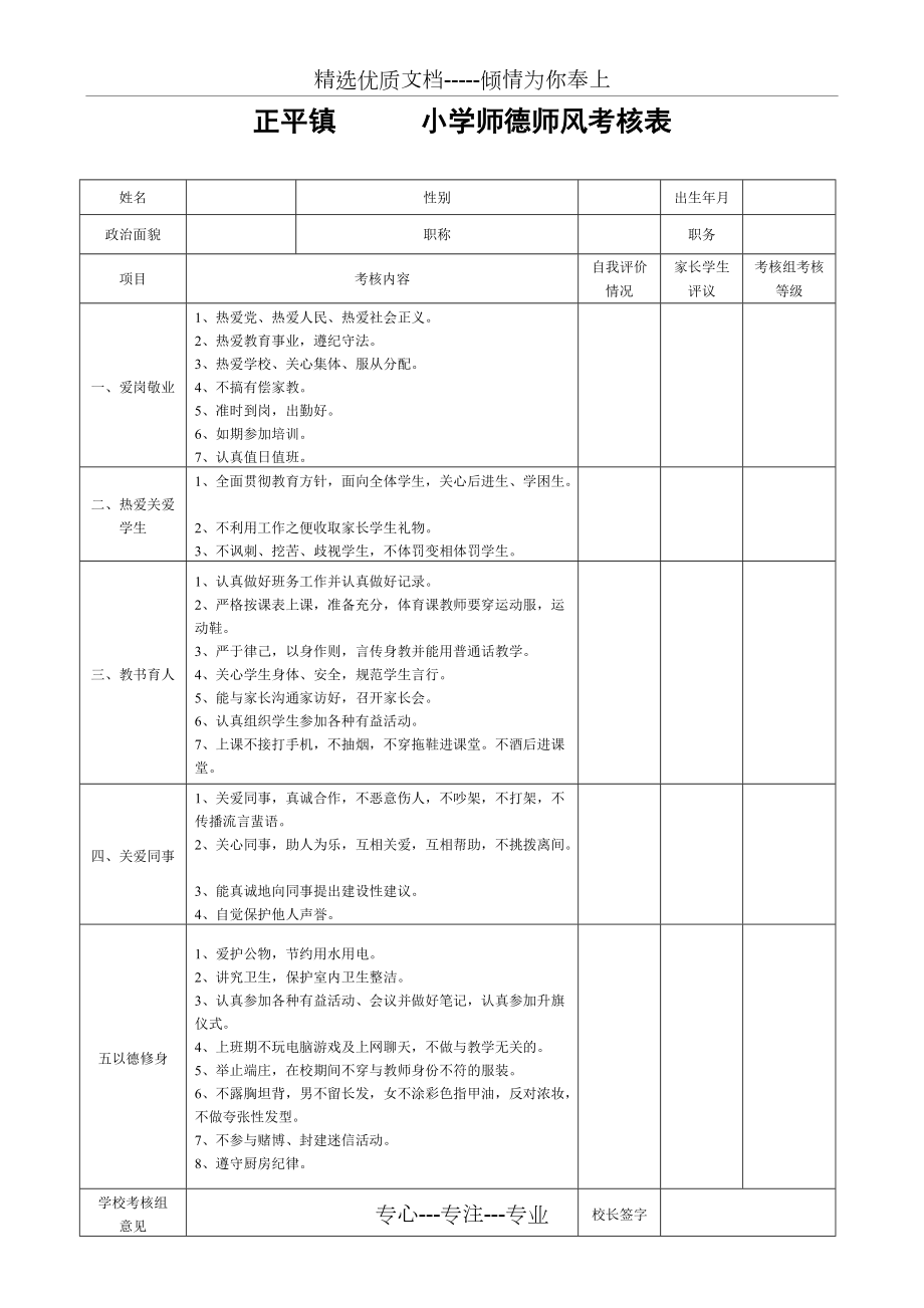 小学师德师风考核表_第1页