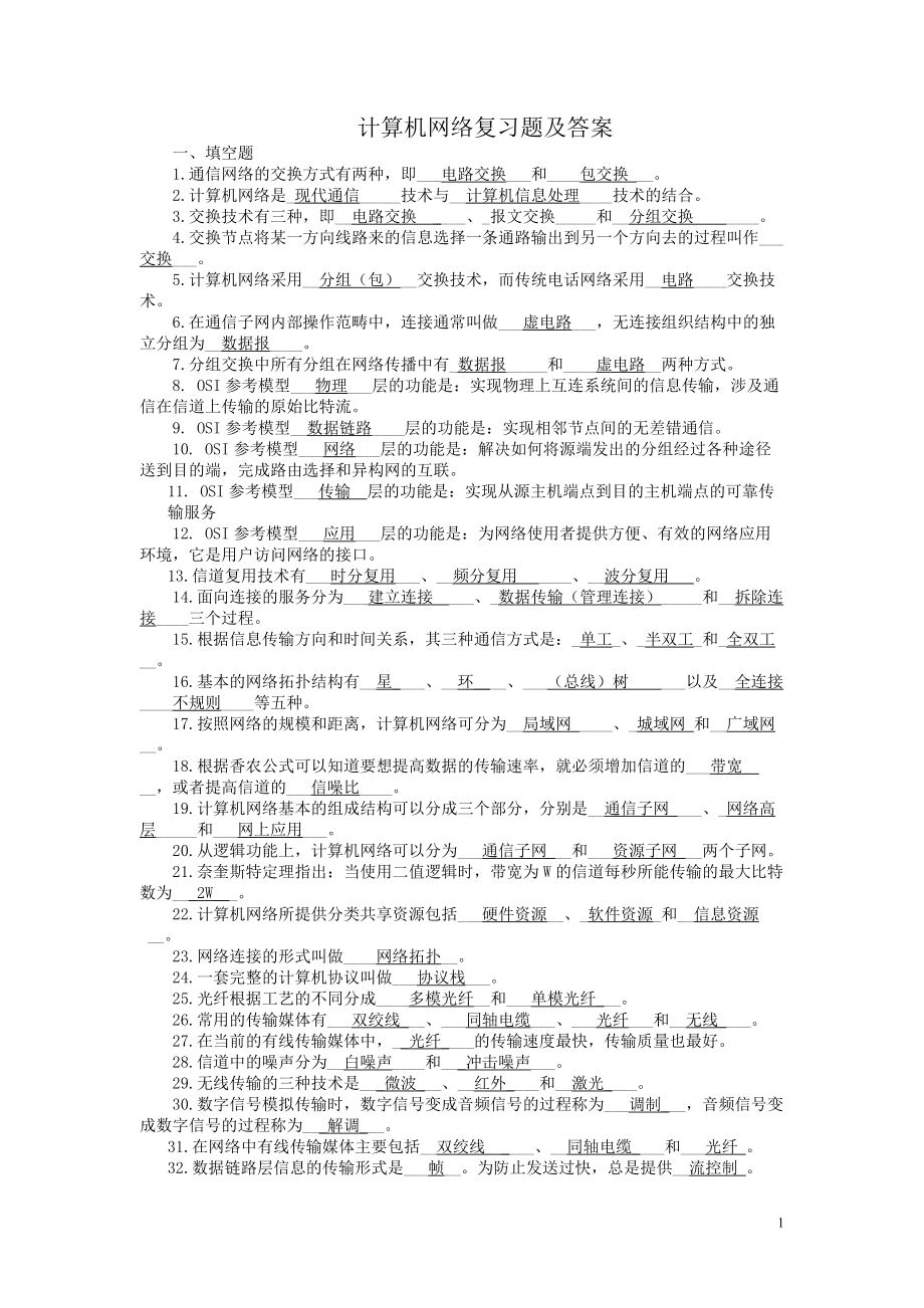 计算机网络复习题及答案_第1页