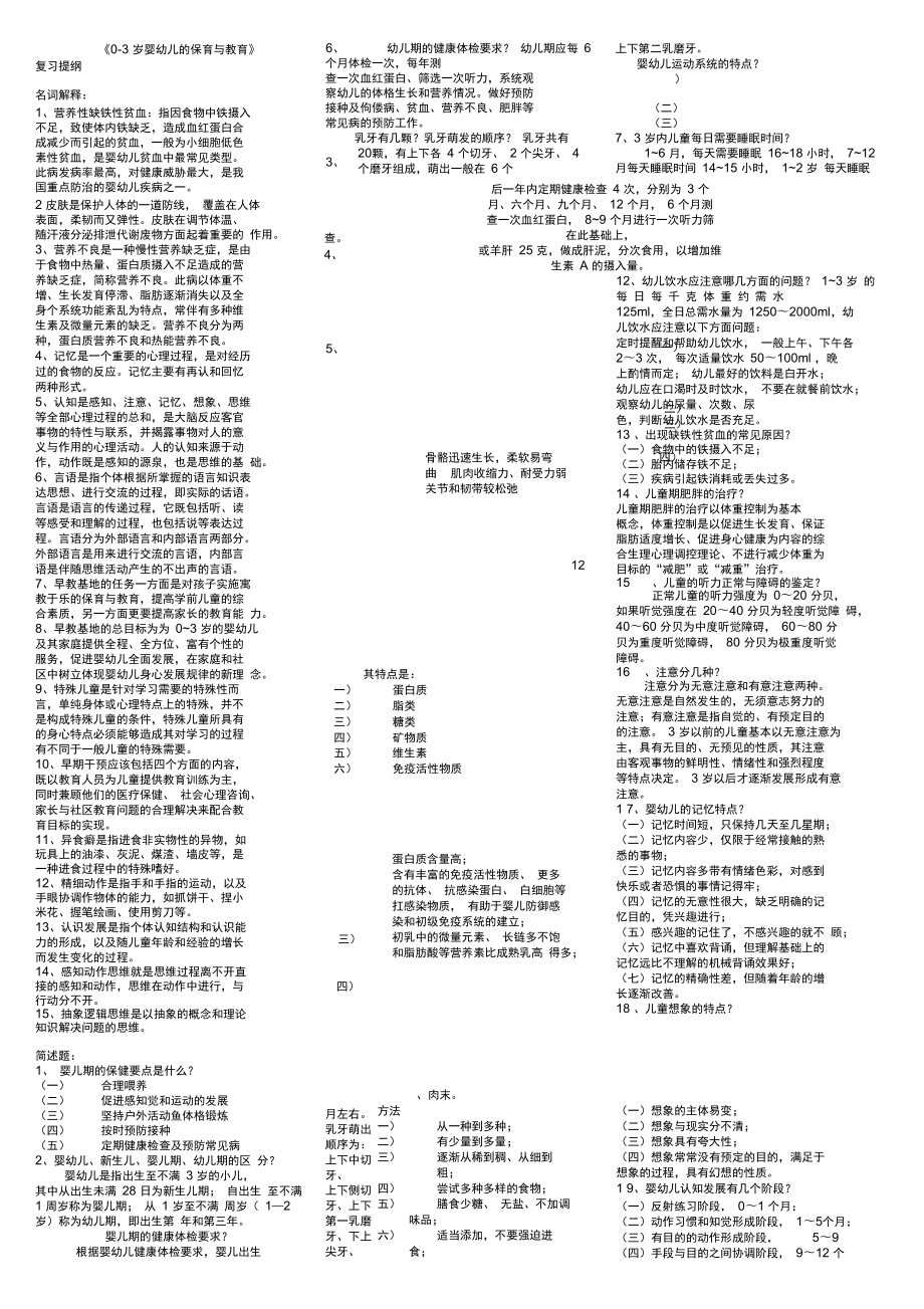 《0-3歲嬰幼兒的保育與教育》復(fù)習(xí)提綱_第1頁