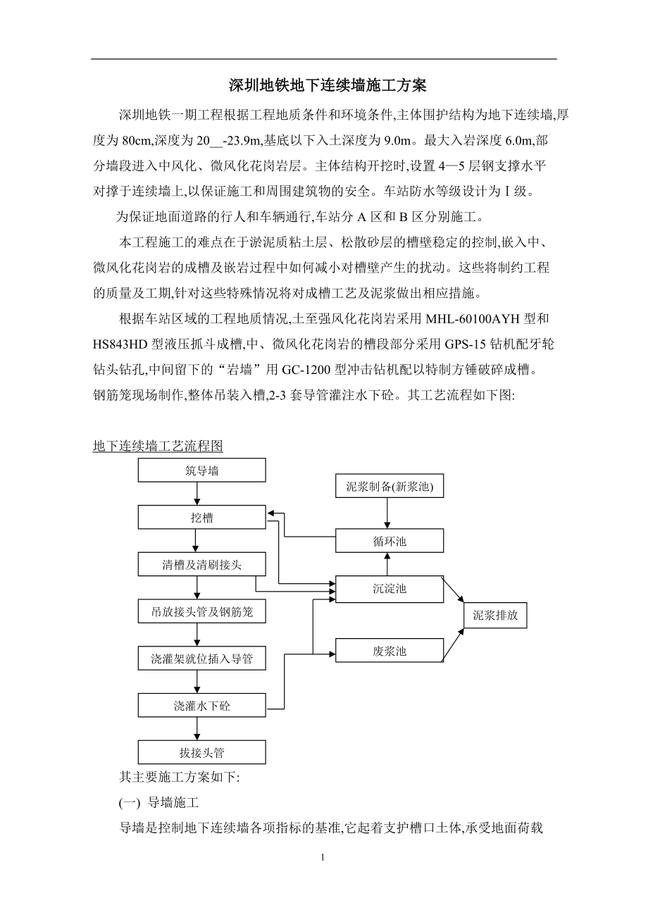 深圳地鐵地下連續(xù)墻施工方案（詳細(xì)）范本_第1頁