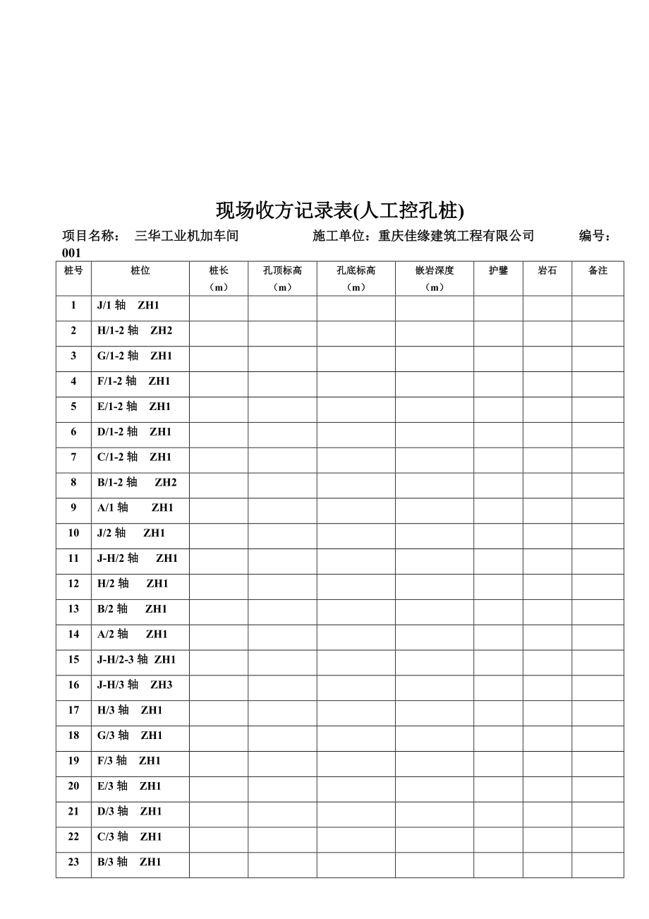 工程收方记录表模板图片