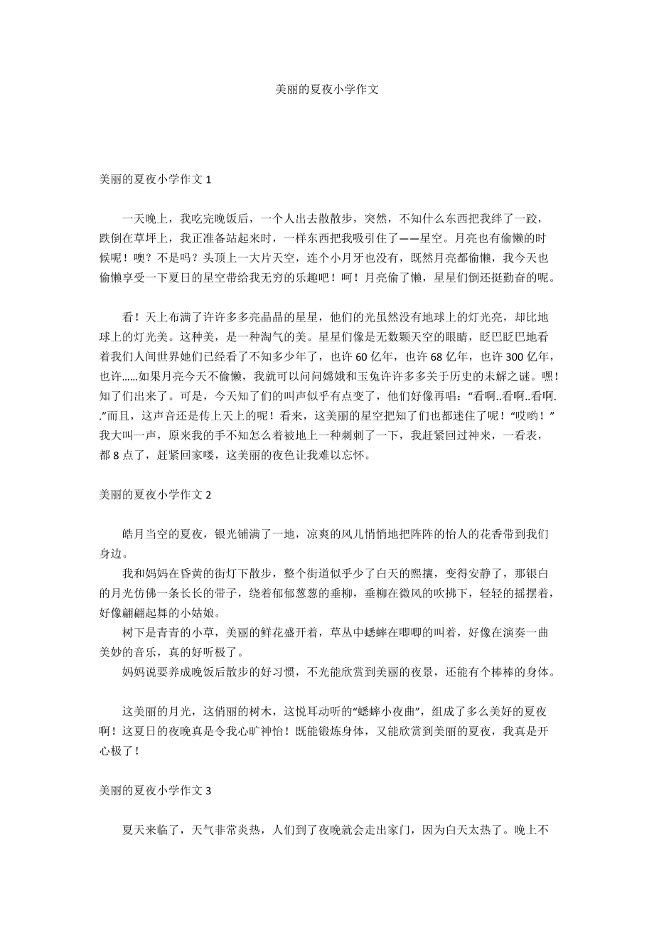 美丽的夏夜小学作文