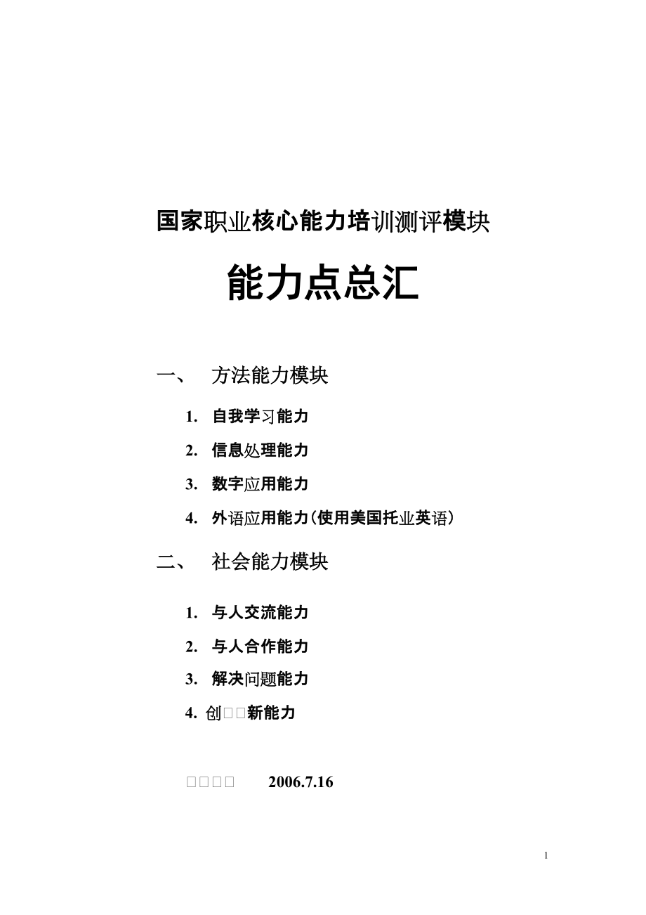 国家职业核心能力培训测评六个模块能力点汇总_第1页