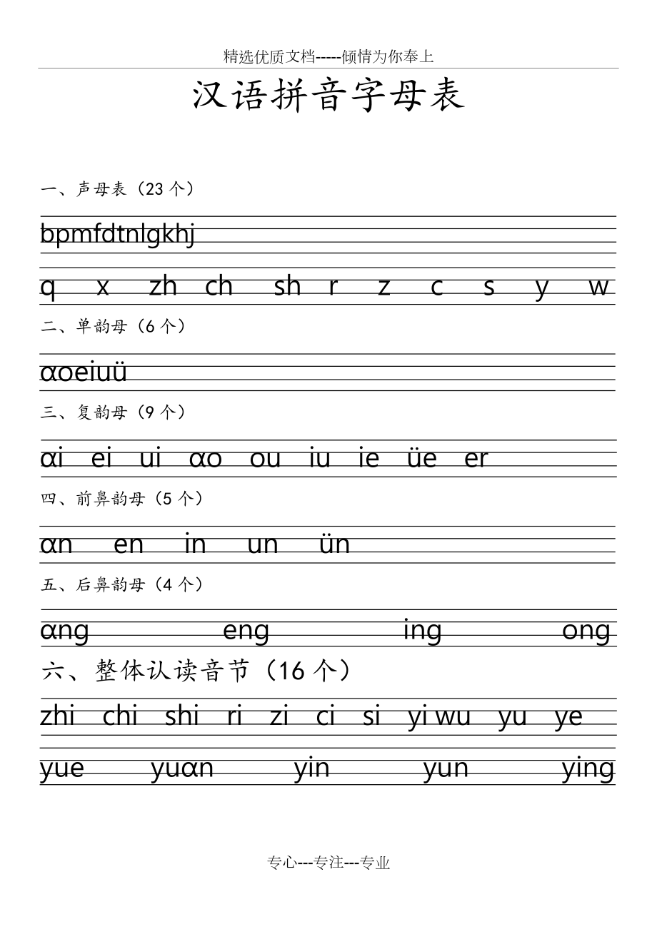 汉语拼音字母表直接打印版拼音表打印汉语拼音打印