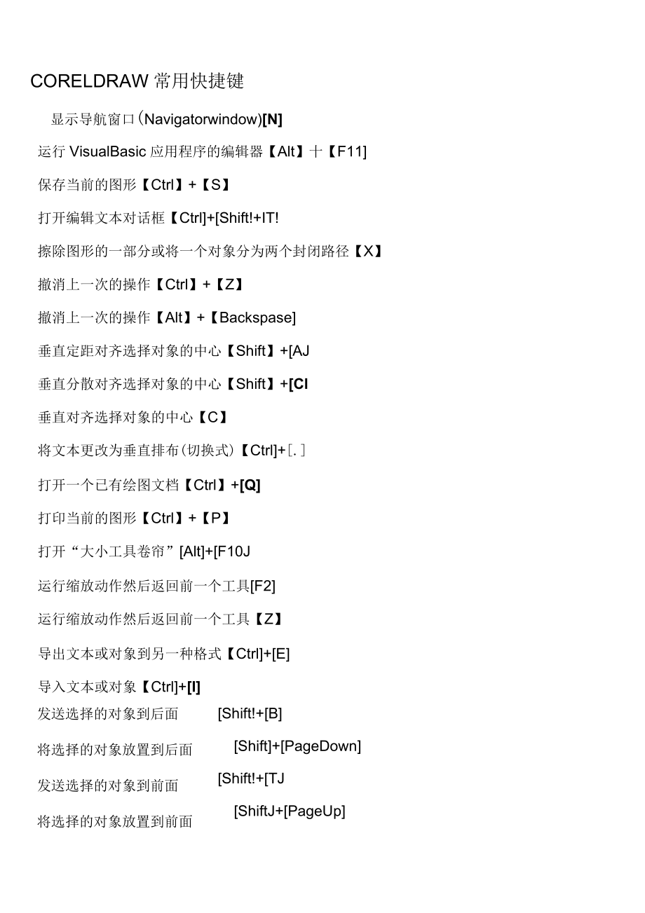 coreldraw常用快捷键