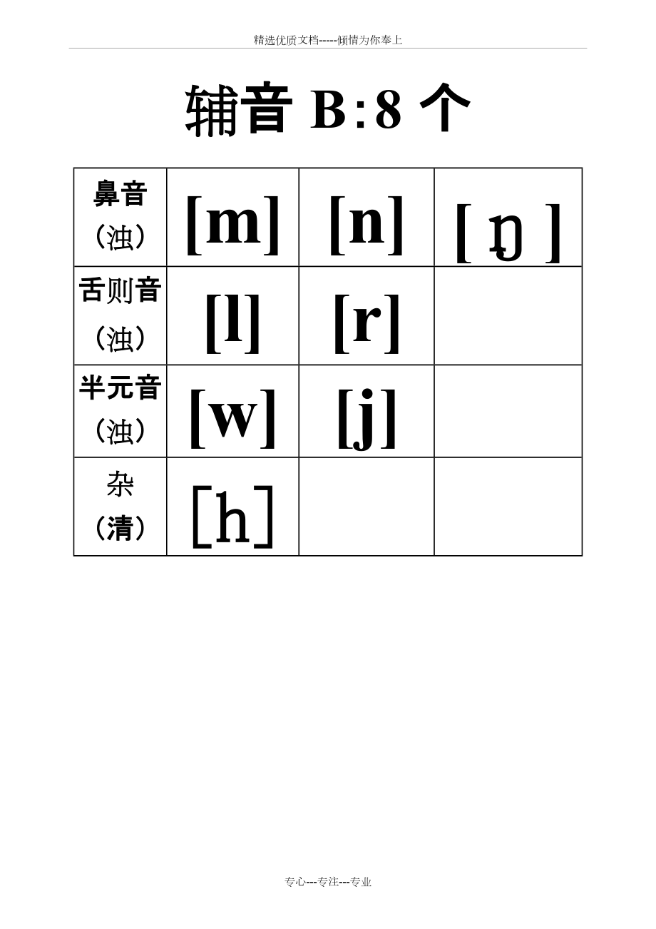 音标分类表——其他辅音8个