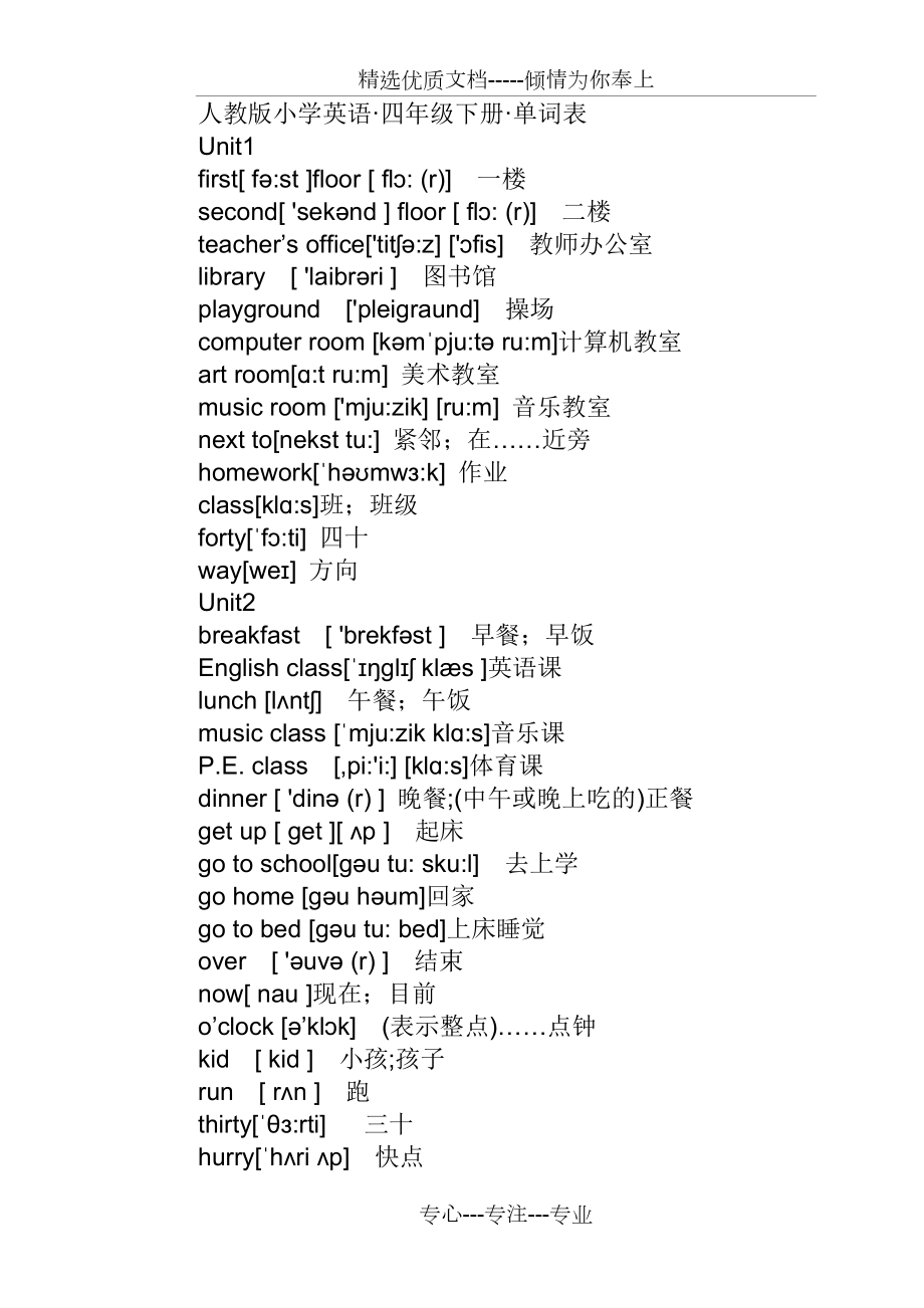 2017年9月人教版pep小學(xué)英語四年級下冊單詞表(帶音標(biāo))_第1頁