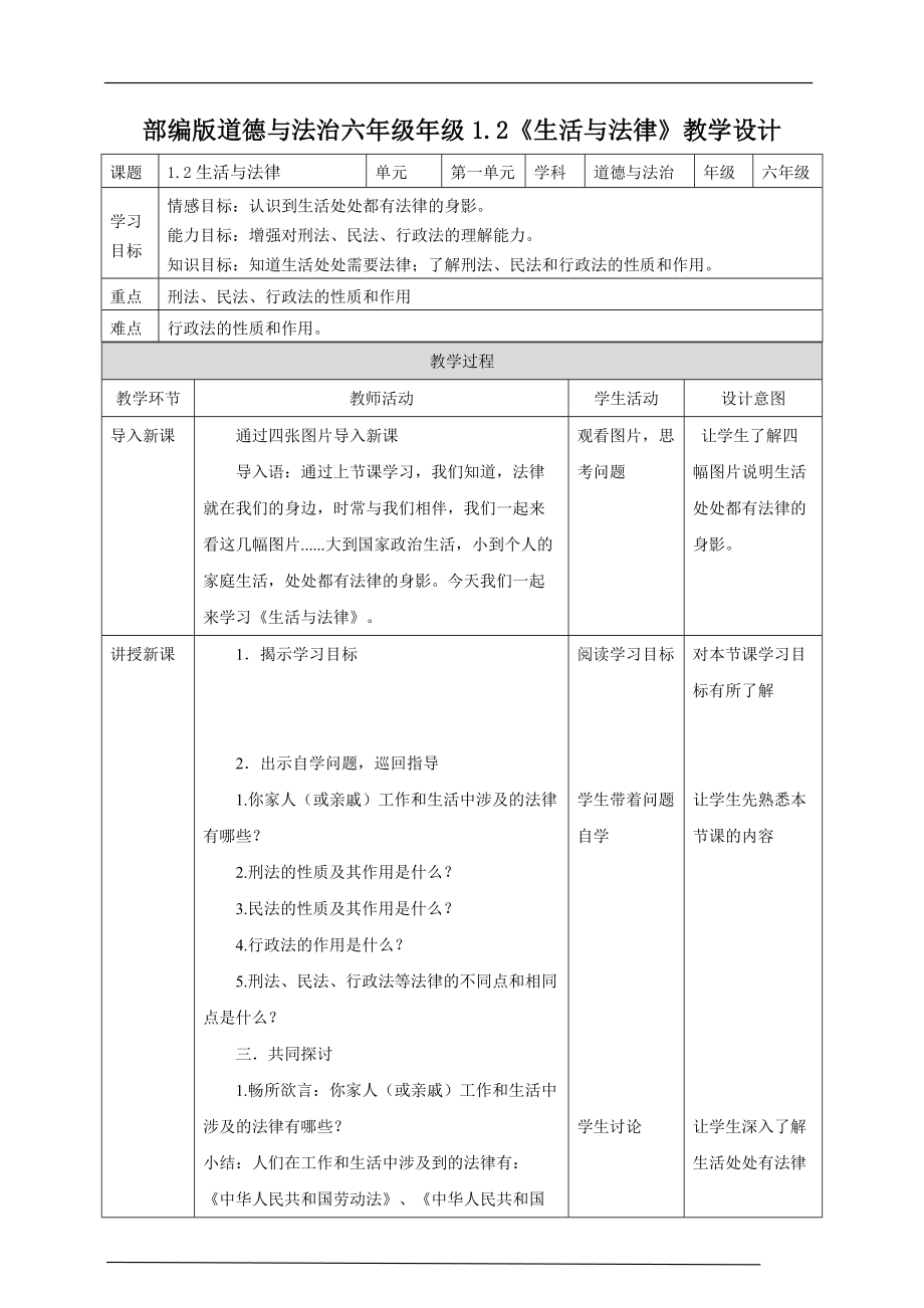 部編版道德與法治六年級上冊 《生活與法律》_第1頁