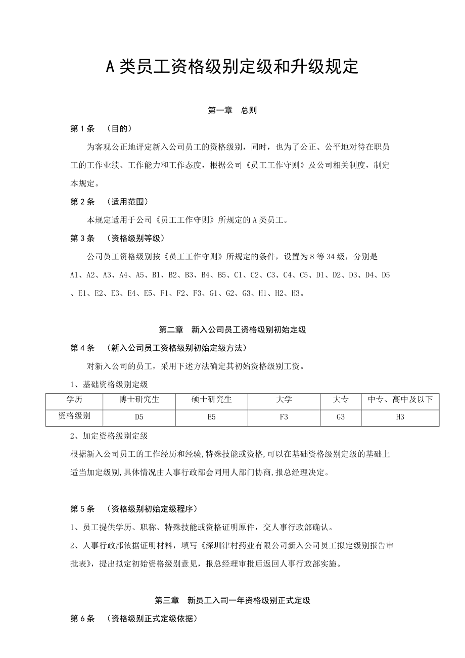 工资级别定级和升级管理制度_第1页