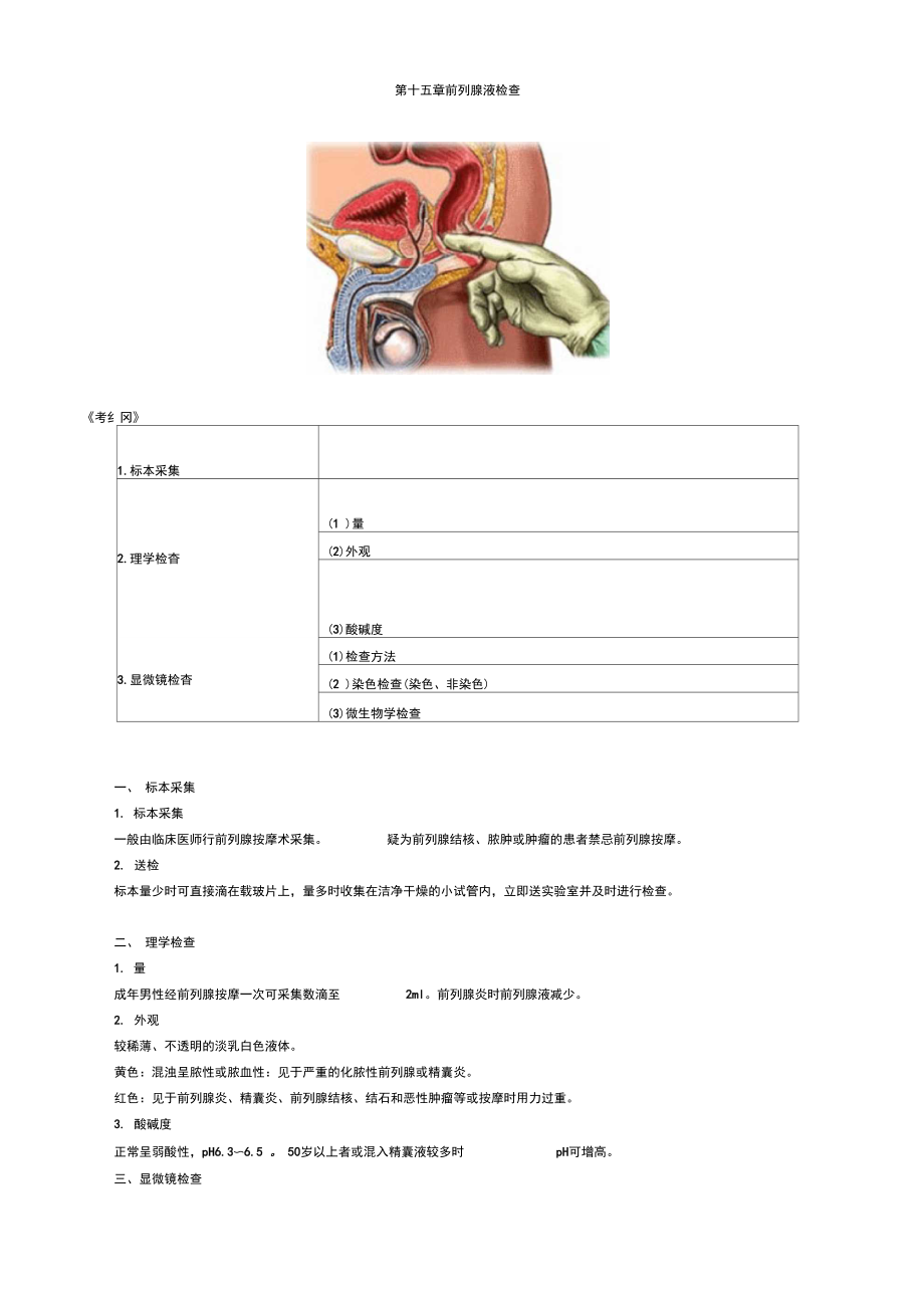 初級檢驗技師考試《臨床檢驗基礎(chǔ)》講義第十五章前列腺液檢查_第1頁