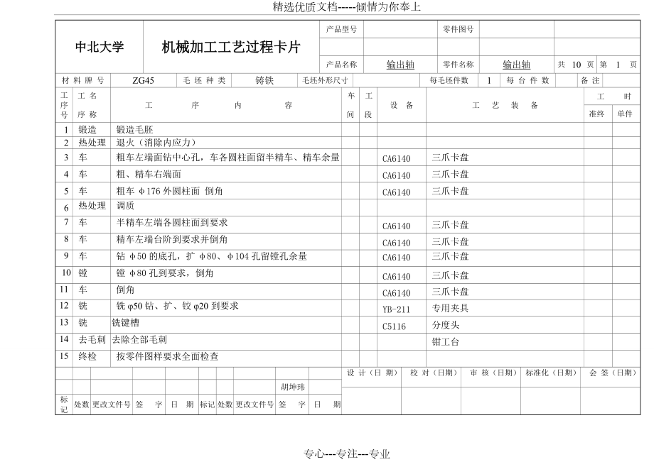 機(jī)械加工工藝過(guò)程卡片---輸出軸_第1頁(yè)