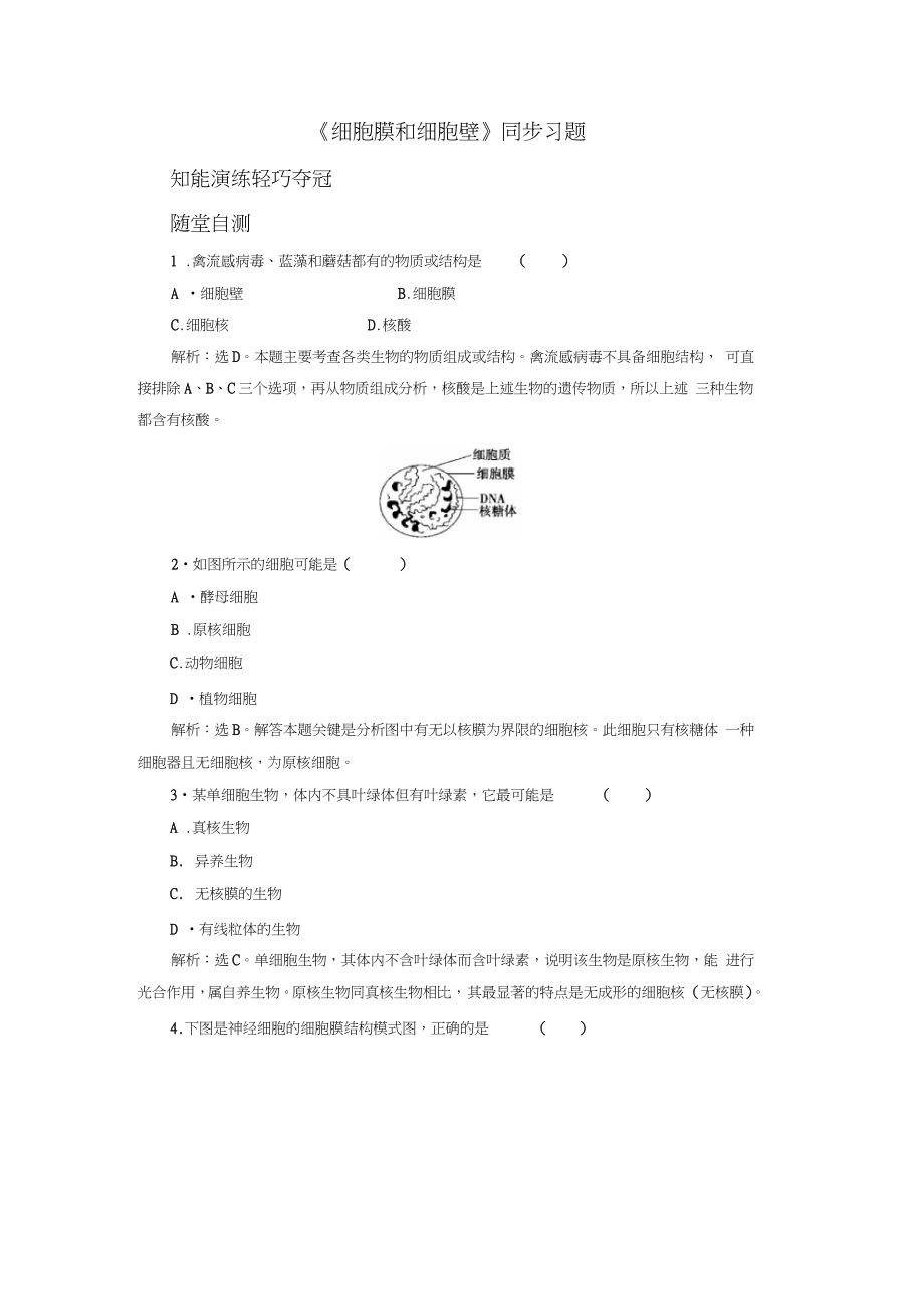 《細(xì)胞膜和細(xì)胞壁》同步習(xí)題3_第1頁(yè)