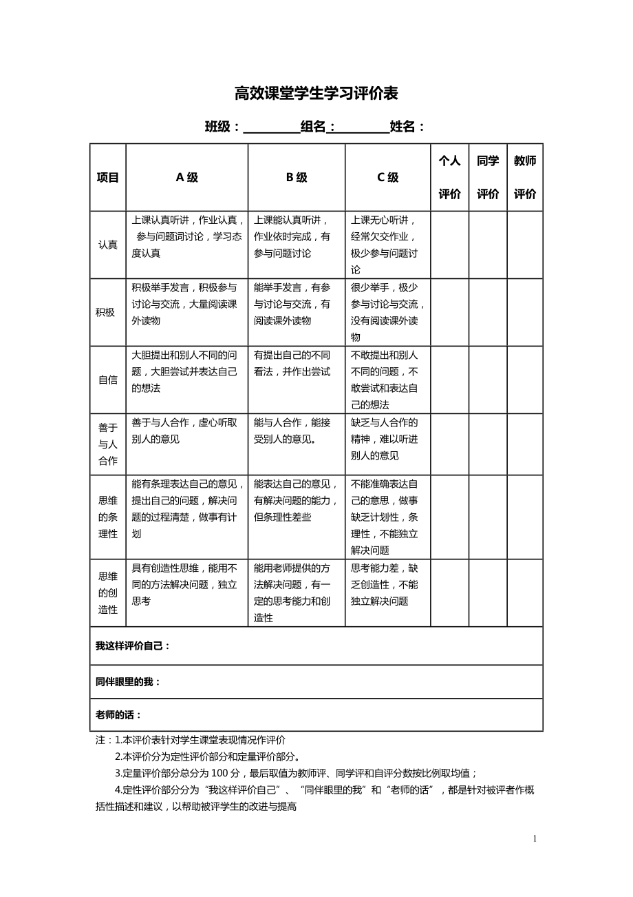 高效课堂学生学习评价表(3)_第1页