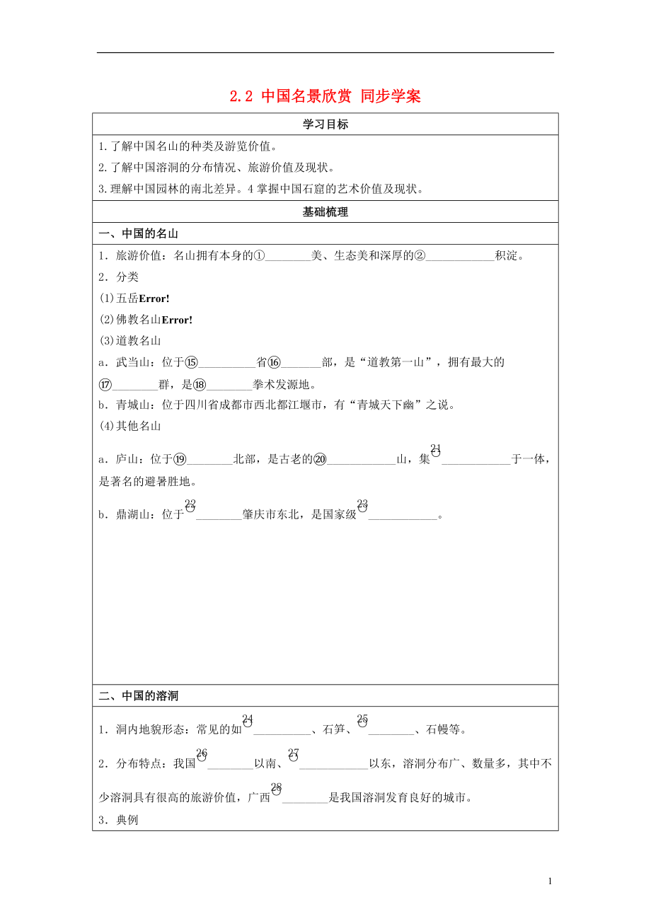 學(xué)高中地理中國(guó)名景欣賞同步學(xué)案湘教選修_第1頁(yè)