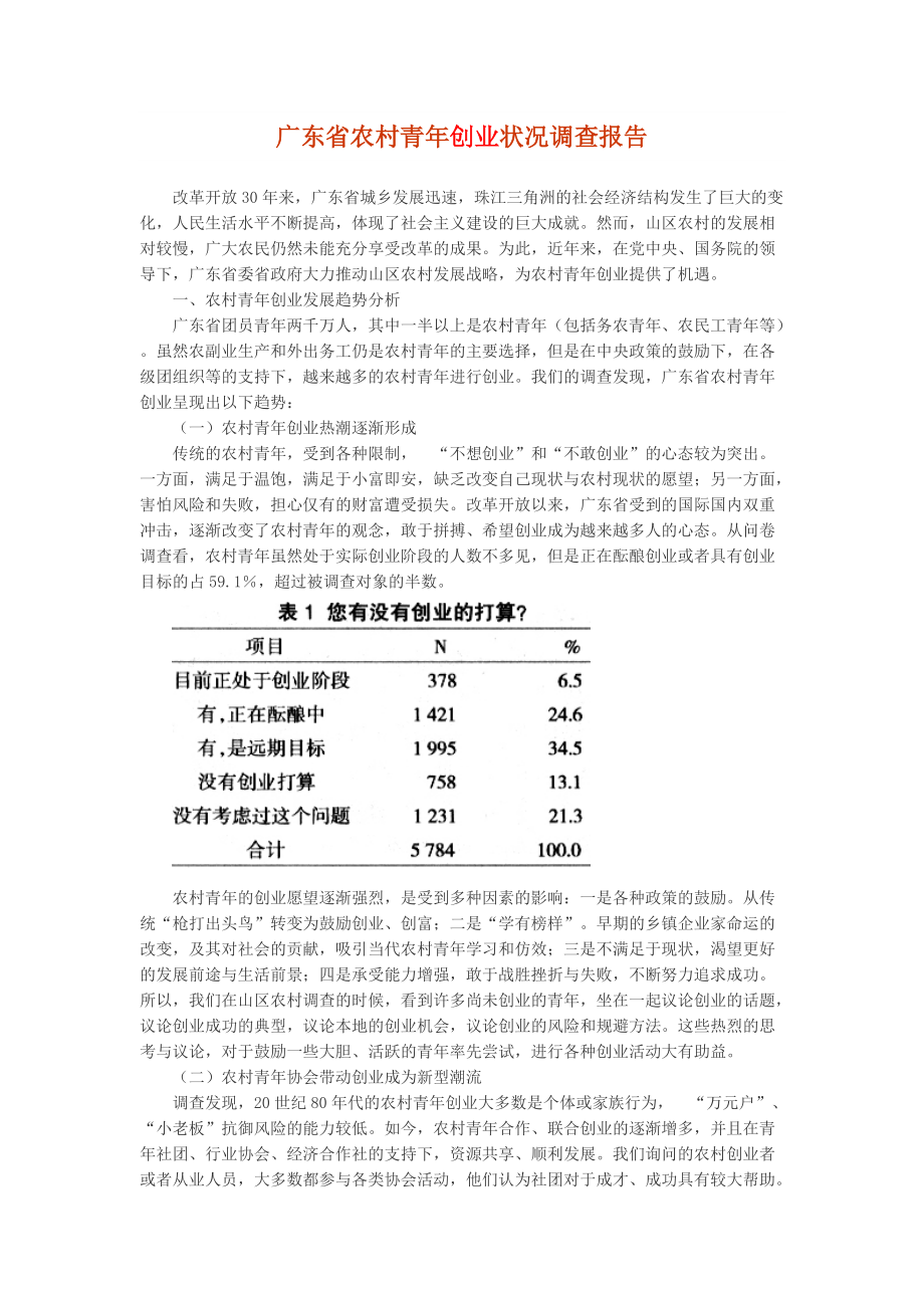 广东省农村青年创业状况调查报告_第1页