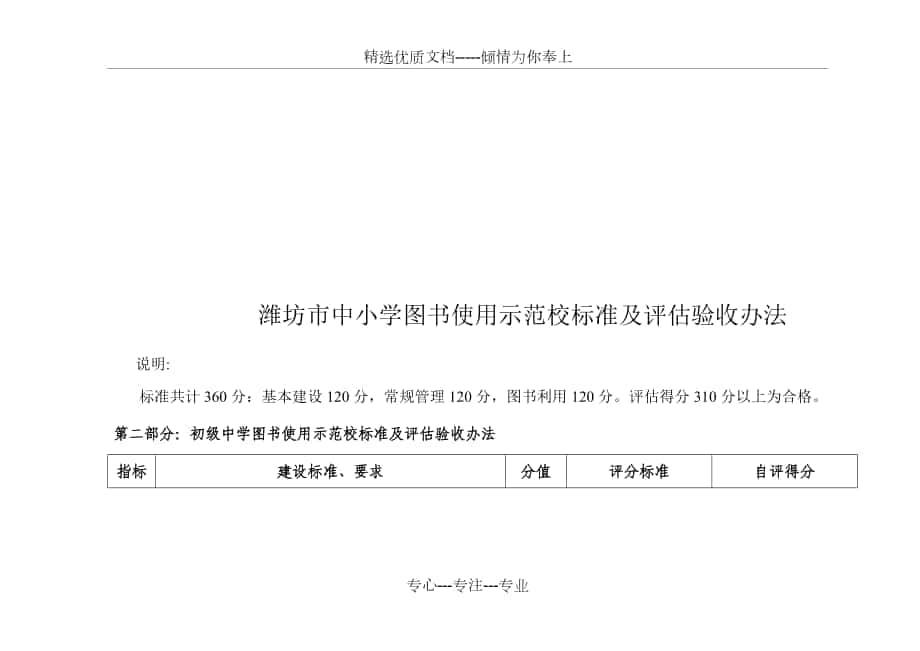 潍坊市中小学图书使用示范校标准及评估验收办法_第1页