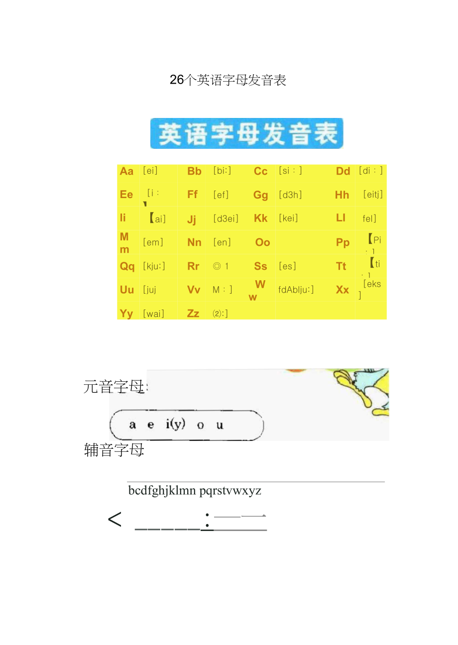 26個英語字母發音表和音標