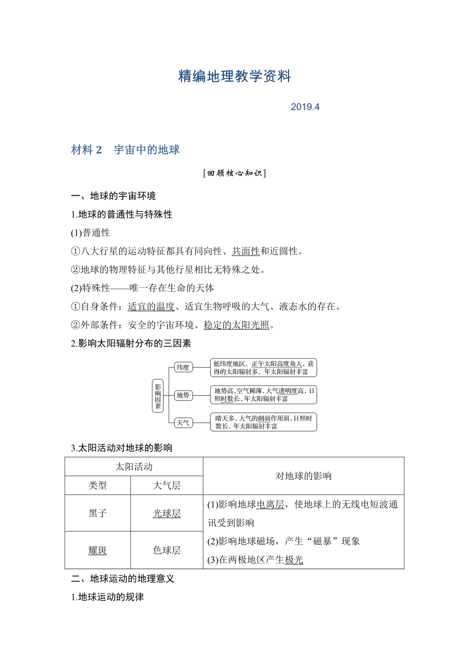 精編地理創(chuàng)新設(shè)計(jì)二輪專(zhuān)題復(fù)習(xí)全國(guó)通用文檔：第四部分 考前靜悟材料 材料2 Word版含答案_第1頁(yè)